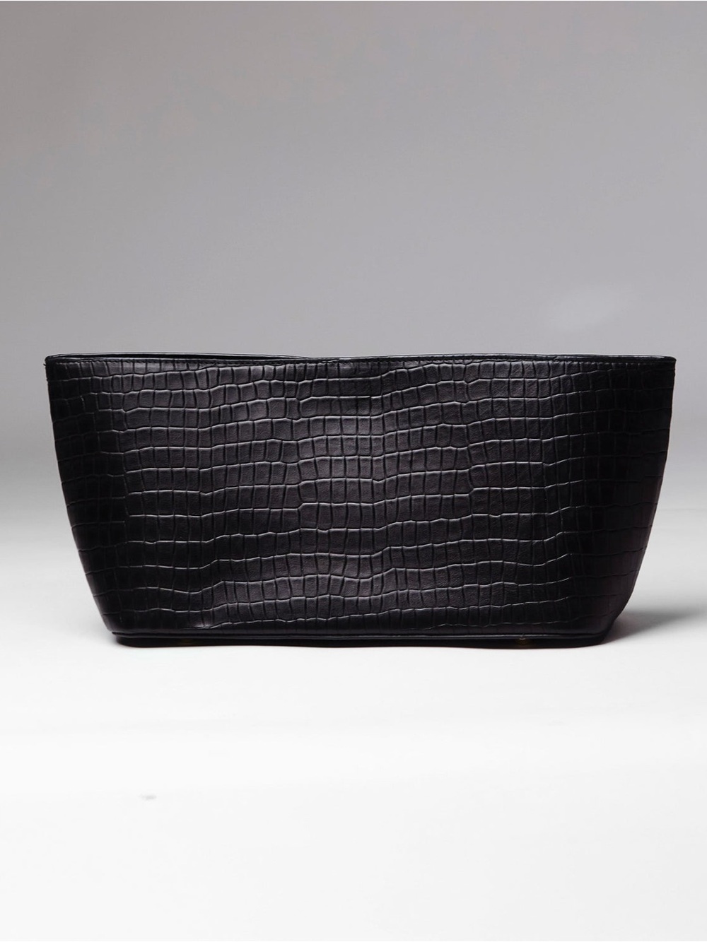 Noam Hazan Matte Black Croc Embossed Laurent Large Clutch Bag East West NWT